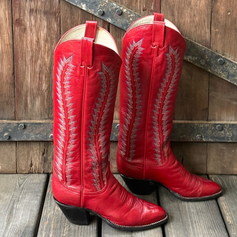 Vintage Larry Mahan Stunning Red Tall Women’s Cowboy Boots